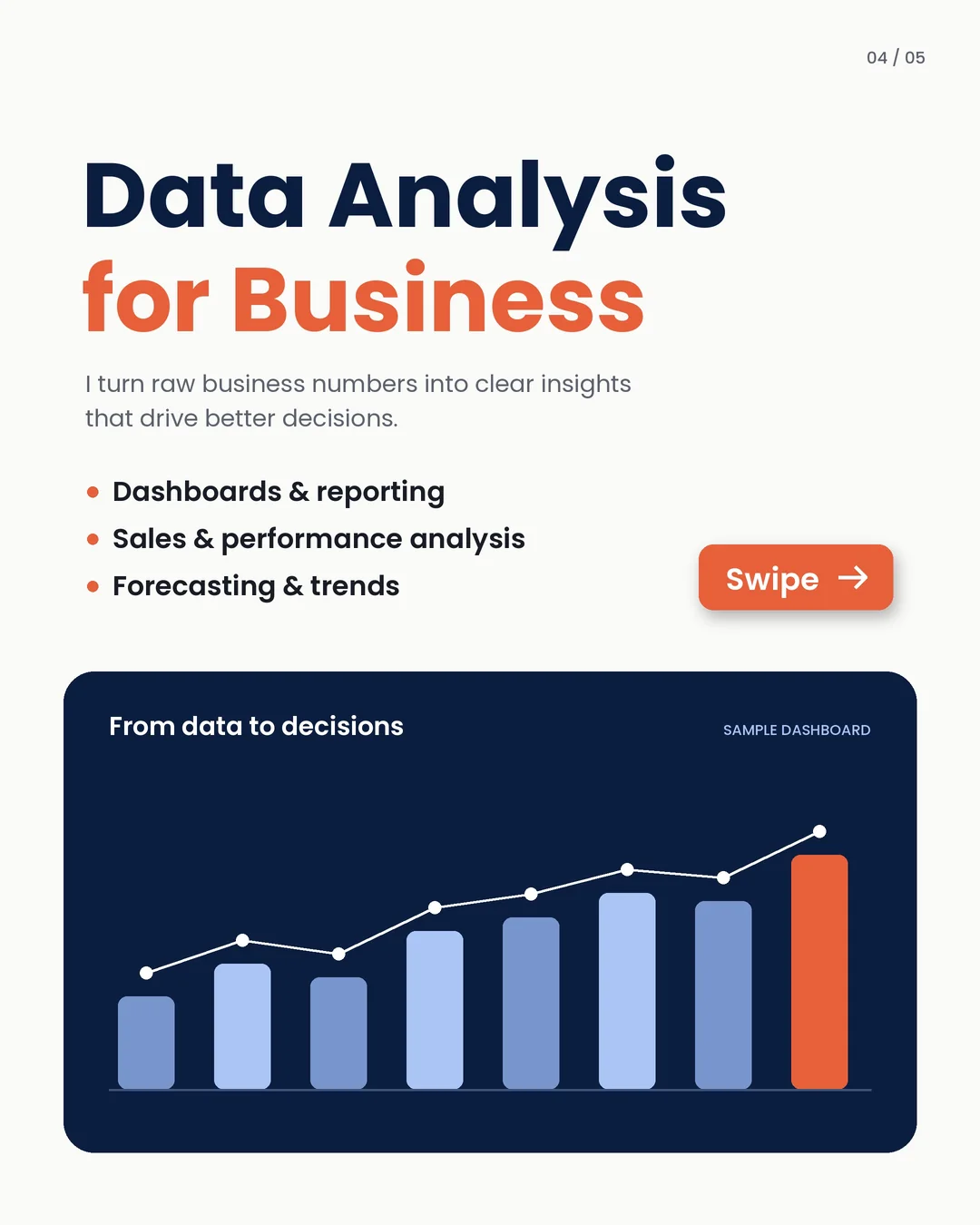 Data analysis for business: dashboards, performance analysis and forecasting that turn numbers into decisions.