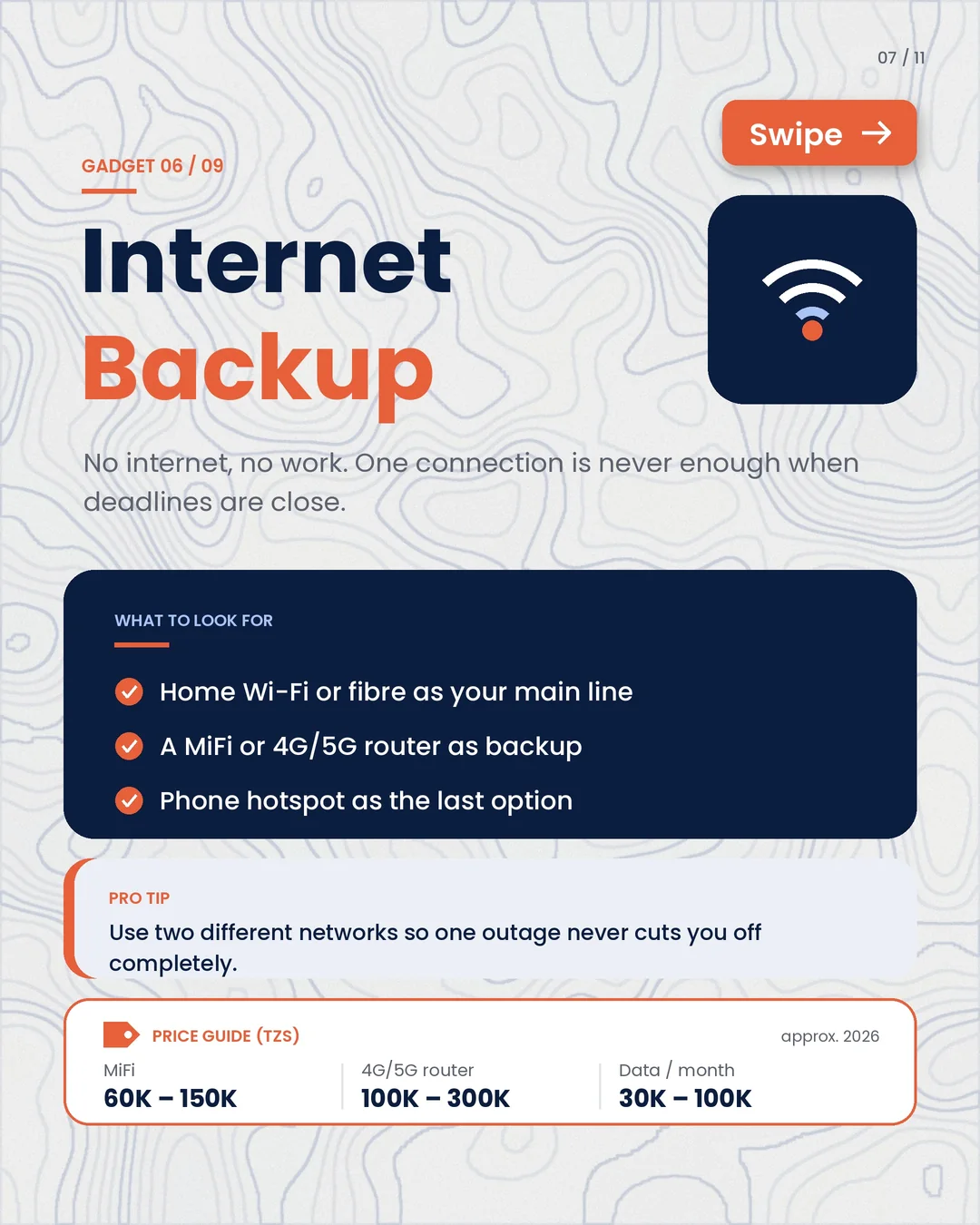 06 · Internet backup: two different networks, so one outage never stops you.
